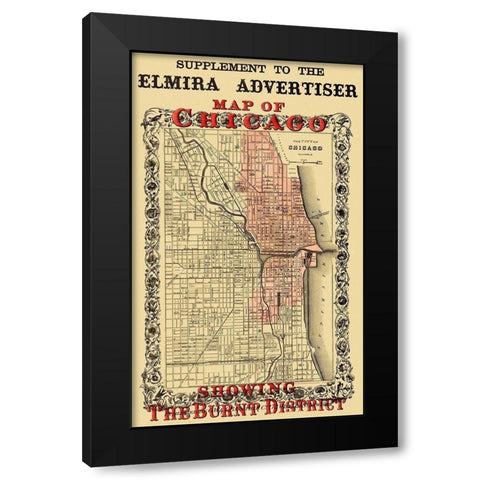 Chicago Illinois Fire Burnt District - Colton 1871 Black Modern Wood Framed Art Print by Colton