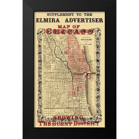 Chicago Illinois Fire Burnt District - Colton 1871 Black Modern Wood Framed Art Print by Colton