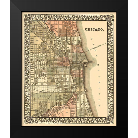 Chicago Illinois - Mitchell 1870 Black Modern Wood Framed Art Print by Mitchell