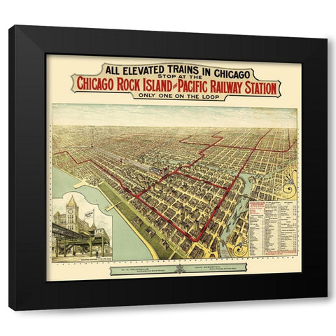 Chicago Rock Island Pacific Railway Illinois Black Modern Wood Framed Art Print by Poole