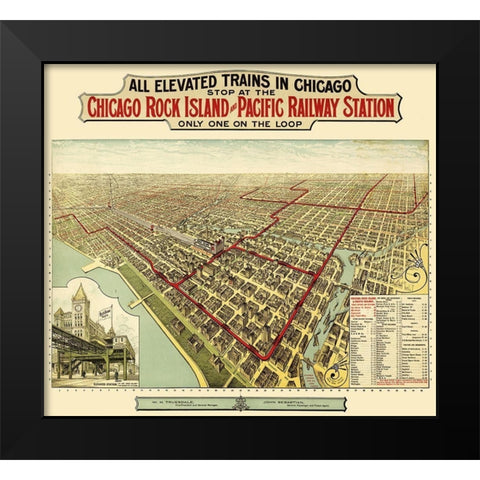 Chicago Rock Island Pacific Railway Illinois Black Modern Wood Framed Art Print by Poole