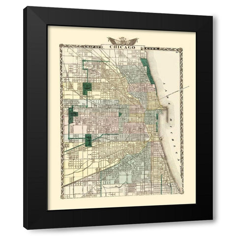 Chicago Illinois - Warner 1870 Black Modern Wood Framed Art Print by Warner