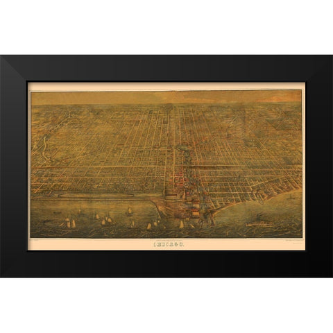 Chicago Illinois - Braunhold 1857 Black Modern Wood Framed Art Print by Braunhold
