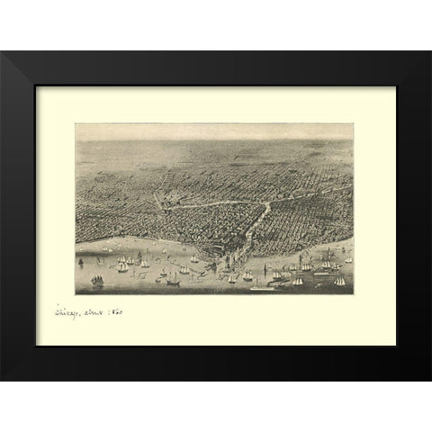 Chicago Illinois - Davis 1860 Black Modern Wood Framed Art Print by Davis