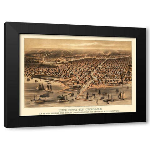 Chicago Illinois - Davis 1871 Black Modern Wood Framed Art Print with Double Matting by Davis