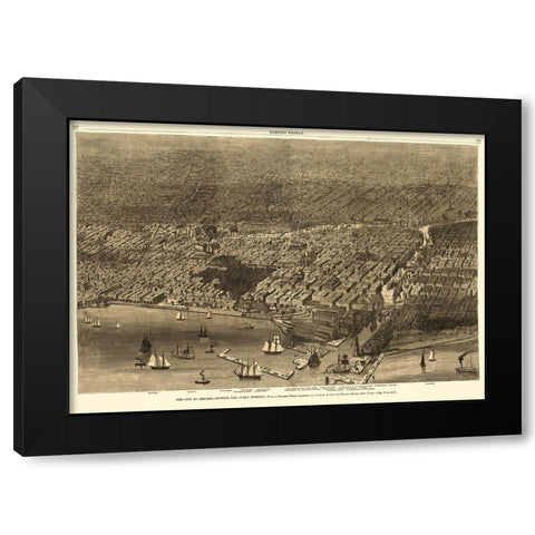 Chicago Illinois - Currier 1874 Black Modern Wood Framed Art Print by Currier