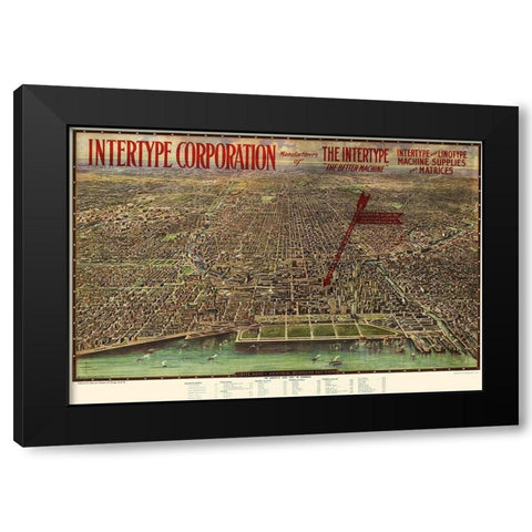 Chicago Illinois - Aeroview 1916 Black Modern Wood Framed Art Print with Double Matting by Aeroview