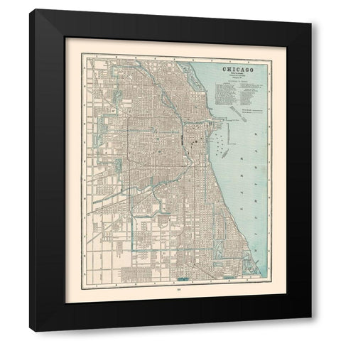 Chicago  Illinois - Cram 1892 Black Modern Wood Framed Art Print by Cram