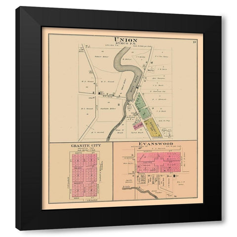 Union, Granite City, Evanswood  Wisconsin Black Modern Wood Framed Art Print by Foote