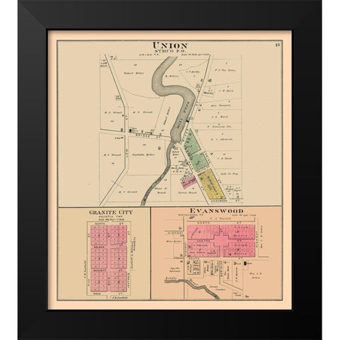 Union, Granite City, Evanswood  Wisconsin Black Modern Wood Framed Art Print by Foote