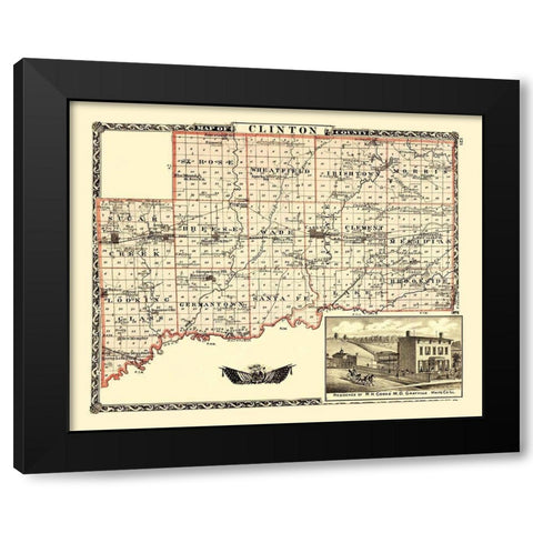 Clinton Illinois Landowner - Warner 1870 Black Modern Wood Framed Art Print by Warner