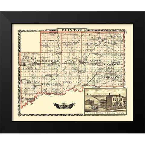 Clinton Illinois Landowner - Warner 1870 Black Modern Wood Framed Art Print by Warner