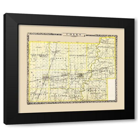 Coles Illinois - Warner 1876 Black Modern Wood Framed Art Print with Double Matting by Warner