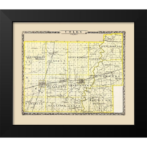 Coles Illinois - Warner 1876 Black Modern Wood Framed Art Print by Warner
