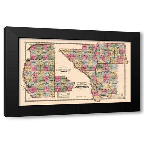 Illinois Counties Black Modern Wood Framed Art Print with Double Matting by Unknown