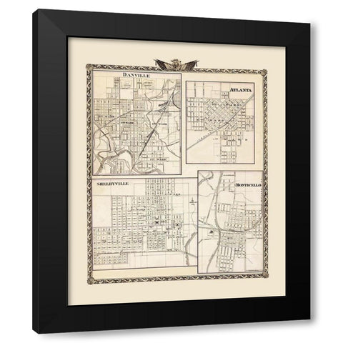 Danville Atlanta Shelbyville Monticello Illinois Black Modern Wood Framed Art Print by Beers