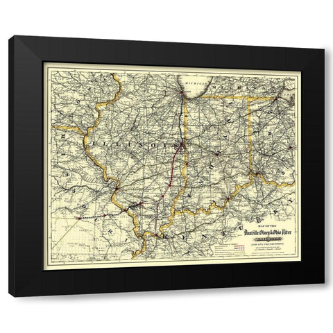 Danville, Olney and Ohio River RR - Colton 1881 Black Modern Wood Framed Art Print by Colton
