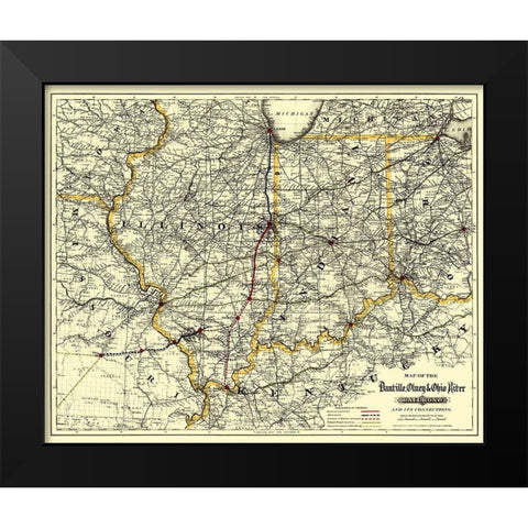 Danville, Olney and Ohio River RR - Colton 1881 Black Modern Wood Framed Art Print by Colton
