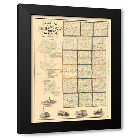 De Kalb County Illinois - Lamb 1860  Black Modern Wood Framed Art Print with Double Matting by Lamb