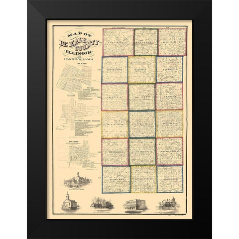 De Kalb County Illinois - Lamb 1860  Black Modern Wood Framed Art Print by Lamb