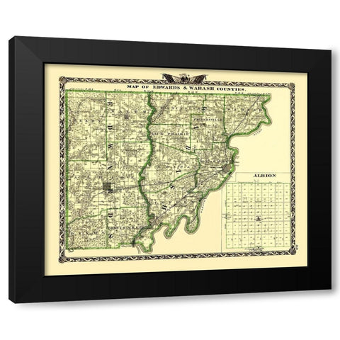 Edwards  Wabash Illinois Landowner - Warner 1870 Black Modern Wood Framed Art Print by Warner