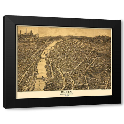 Elgin Illinois - Shober 1880 Black Modern Wood Framed Art Print by Shober