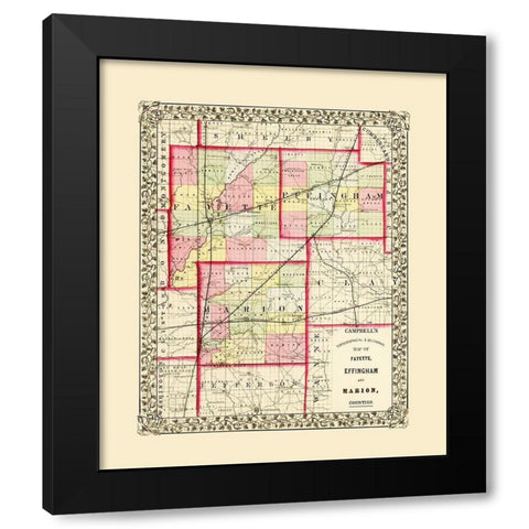 Fayette  Effingham  Marion Illinois - Campbell Black Modern Wood Framed Art Print with Double Matting by Campbell