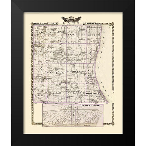 Lake Illinois Landowner - Warner 1870 Black Modern Wood Framed Art Print by Warner