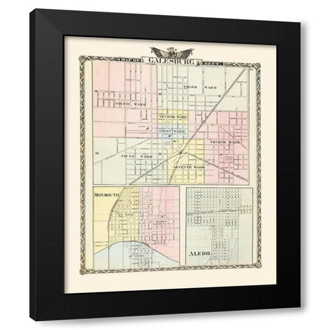 Galesburg, Monmouth, Aledo Illinois - Warner 1876 Black Modern Wood Framed Art Print by Warner