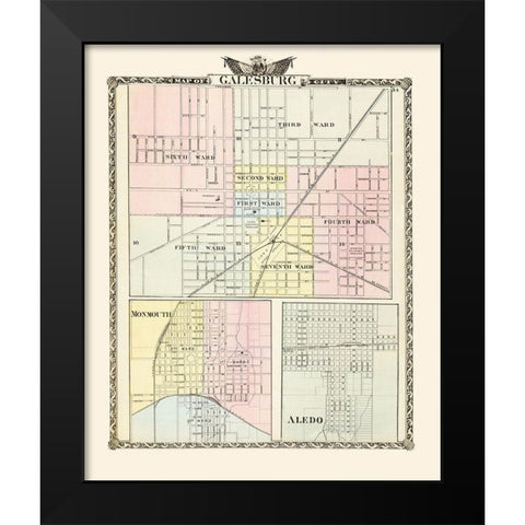 Galesburg, Monmouth, Aledo Illinois - Warner 1876 Black Modern Wood Framed Art Print by Warner