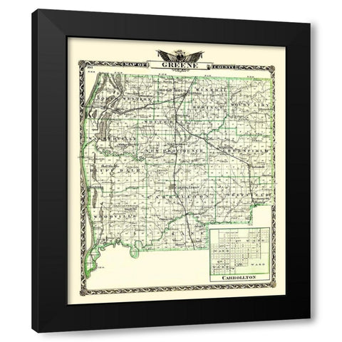 Greene Illinois Landowner - Warner 1870 Black Modern Wood Framed Art Print with Double Matting by Warner