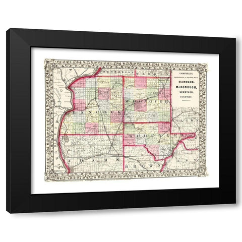 Hancock  Mcdonough  Schuyler Illinois Black Modern Wood Framed Art Print by Campbell