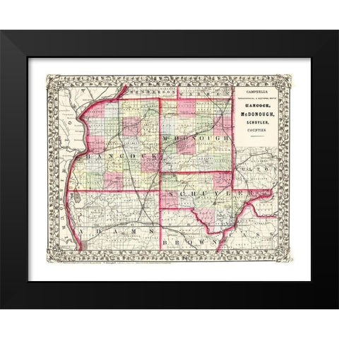 Hancock  Mcdonough  Schuyler Illinois Black Modern Wood Framed Art Print by Campbell