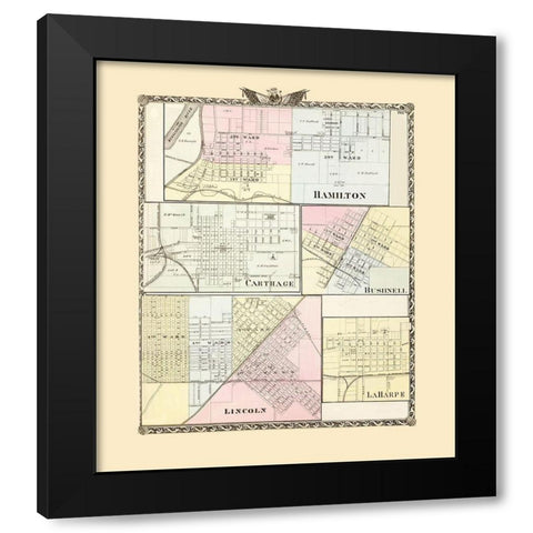 Hamilton, Carthage, Bushnell, Lincoln, Laharpe Black Modern Wood Framed Art Print by Warner