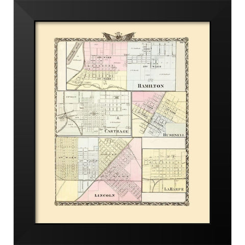Hamilton, Carthage, Bushnell, Lincoln, Laharpe Black Modern Wood Framed Art Print by Warner