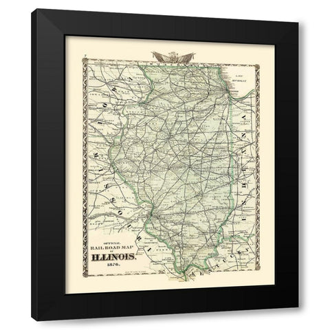 Illinois Railroad Map - Beers 1876 Black Modern Wood Framed Art Print with Double Matting by Beers