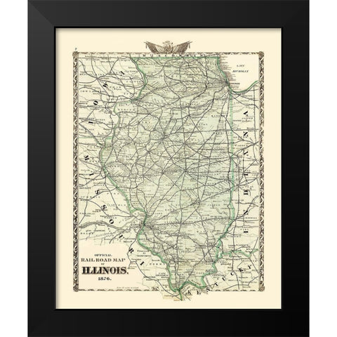 Illinois Railroad Map - Beers 1876 Black Modern Wood Framed Art Print by Beers
