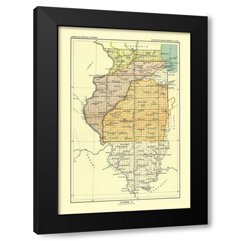 Illinois - Hoen 1896 Black Modern Wood Framed Art Print with Double Matting by Hoen