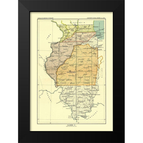 Illinois - Hoen 1896 Black Modern Wood Framed Art Print by Hoen