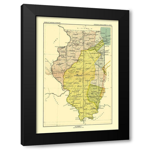 Illinois - Hoen 1896 Black Modern Wood Framed Art Print with Double Matting by Hoen