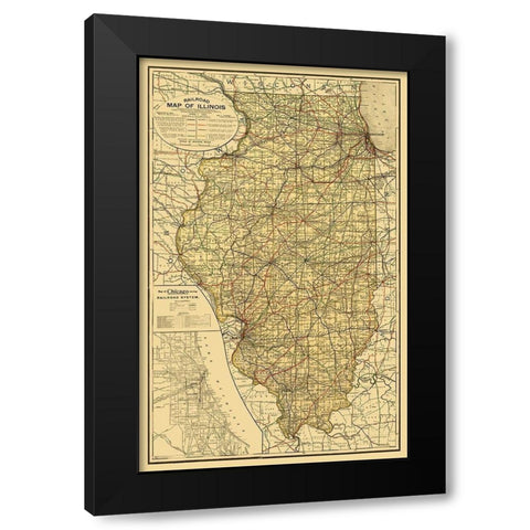 Illinois Railroad - Rand McNally 1898  Black Modern Wood Framed Art Print by Rand McNally
