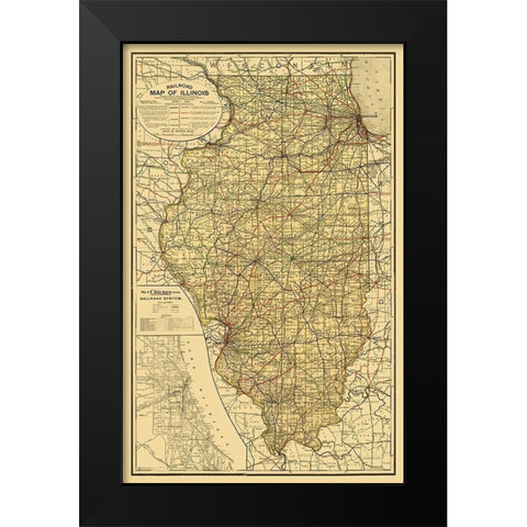 Illinois Railroad - Rand McNally 1898  Black Modern Wood Framed Art Print by Rand McNally