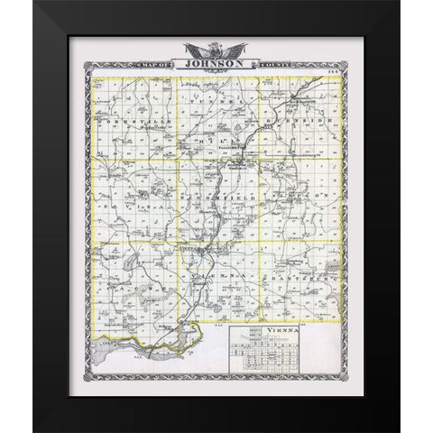 Johnson County  Illinois - Warner 1876 Black Modern Wood Framed Art Print by Warner
