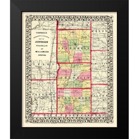 Jefferson Franklin Williamson Illinois Black Modern Wood Framed Art Print by Campbell