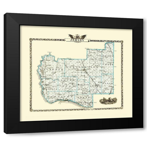 Jersey Illinois Landowner - Warner 1876 Black Modern Wood Framed Art Print with Double Matting by Warner