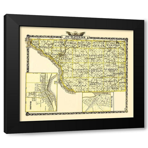 Jo Daviess Illinois Landowner - Warner 1870 Black Modern Wood Framed Art Print with Double Matting by Warner