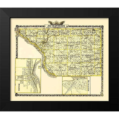 Jo Daviess Illinois Landowner - Warner 1870 Black Modern Wood Framed Art Print by Warner
