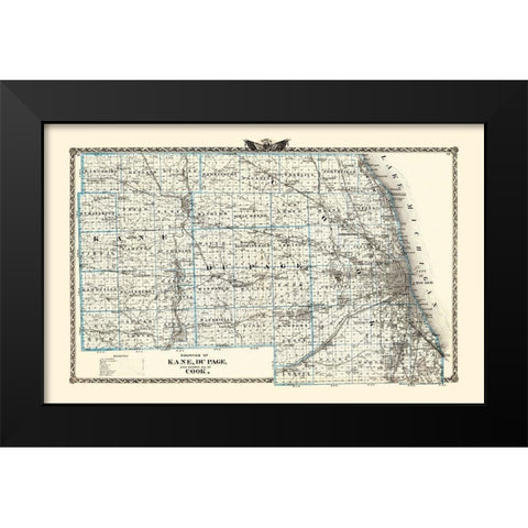 Kane  Du Page  Cook Illinois Landowner Black Modern Wood Framed Art Print by Warner