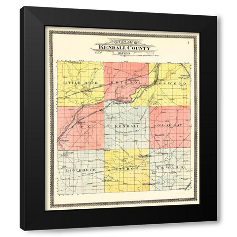 Kendall Illinois - Ogle 1903 Black Modern Wood Framed Art Print with Double Matting by Ogle