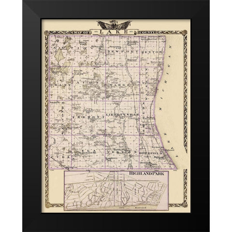 Lake Illinois Landowner - Warner 1876 Black Modern Wood Framed Art Print by Warner